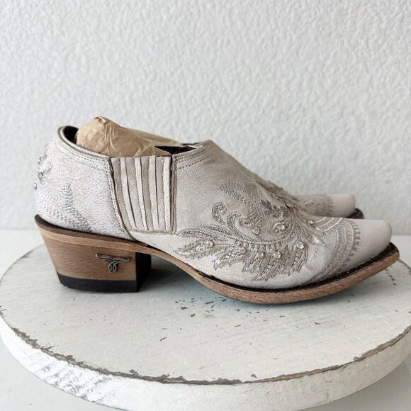 NEW Lane Santorini Bootie Womens 5 White Rhinestones Cowgirl Wedding Boots Mule - Picture 2 of 11